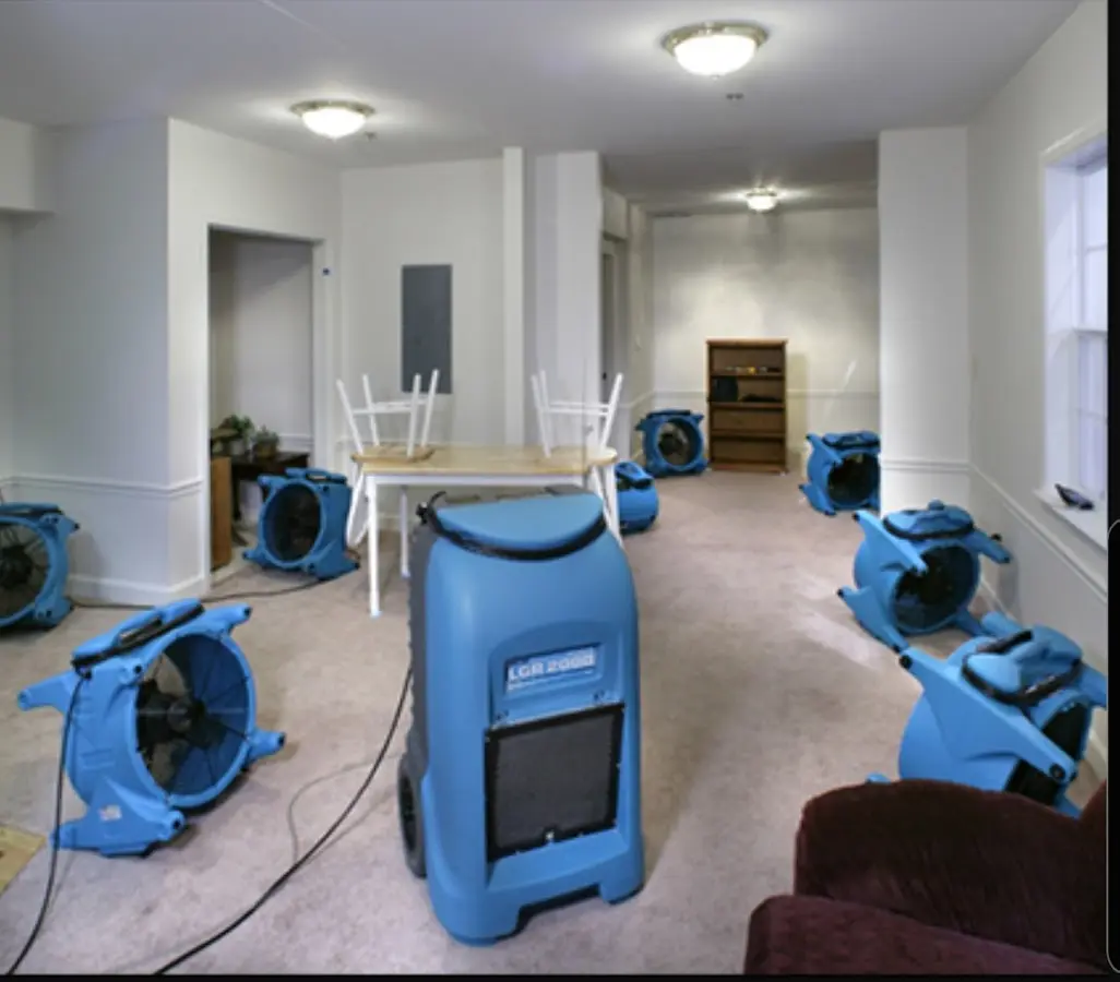 Air movers and dehumidifier setup for Water Extraction & Removal in Hammond